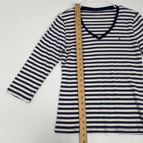 Tommy Hilfiger Shirt Teens Large Blue/White Striped Long Sleeve V Neck Pullover - Picture 3 of 16